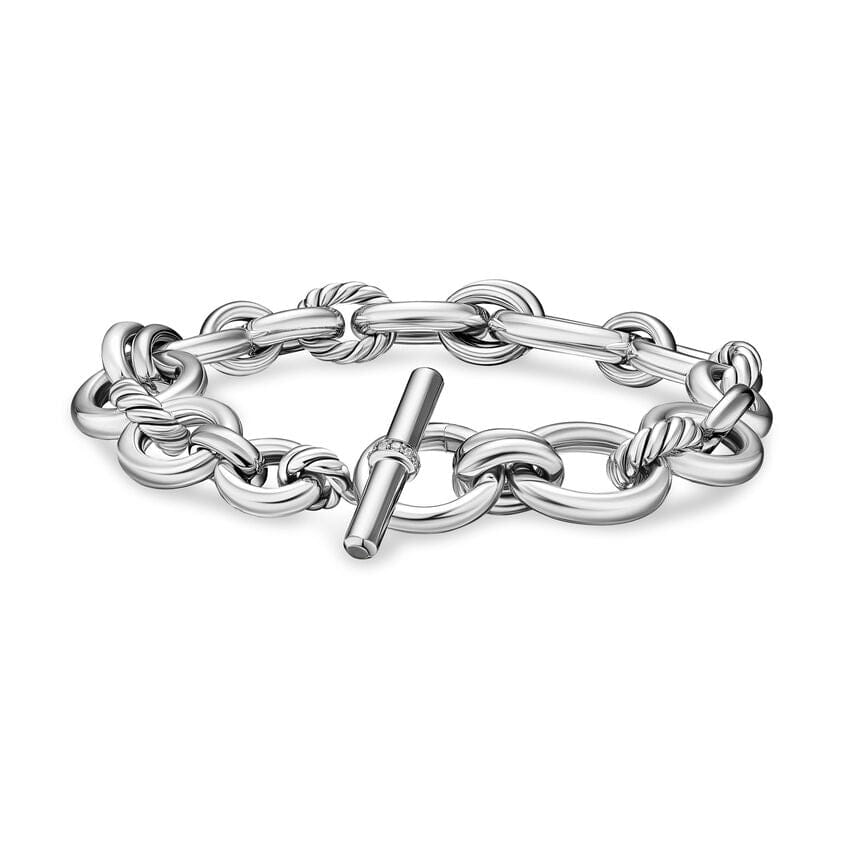 David Yurman DY Mercer Chain Bracelet in Sterling Silver with Diamonds, 8mm, Size Medium