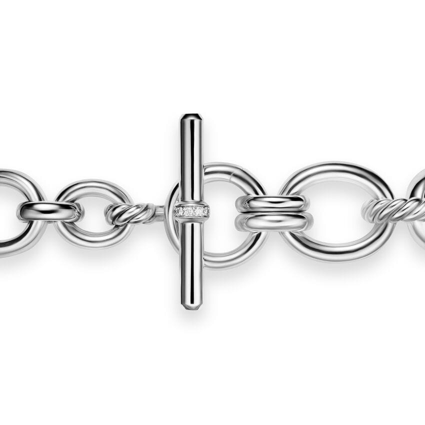David Yurman DY Mercer Chain Bracelet in Sterling Silver with Diamonds, 8mm, Size Medium