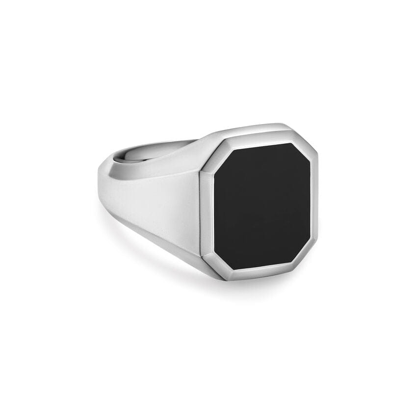 David Yurman Streamline Signet Ring in Sterling Silver with Black Onyx, 18mm, Size 9