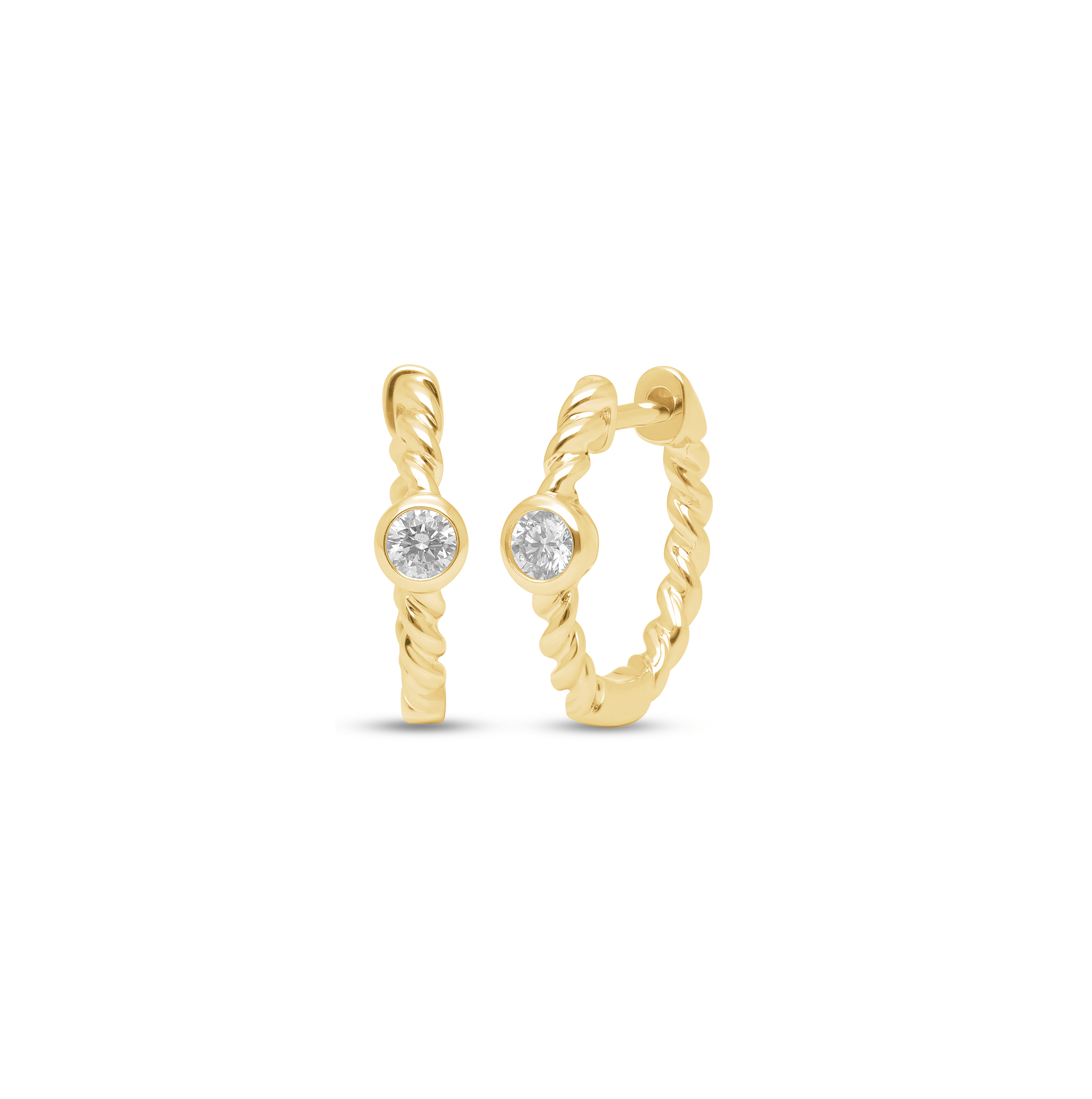 Sabel Collection Yellow Gold Diamond Cable Huggie Hoop Earrings
