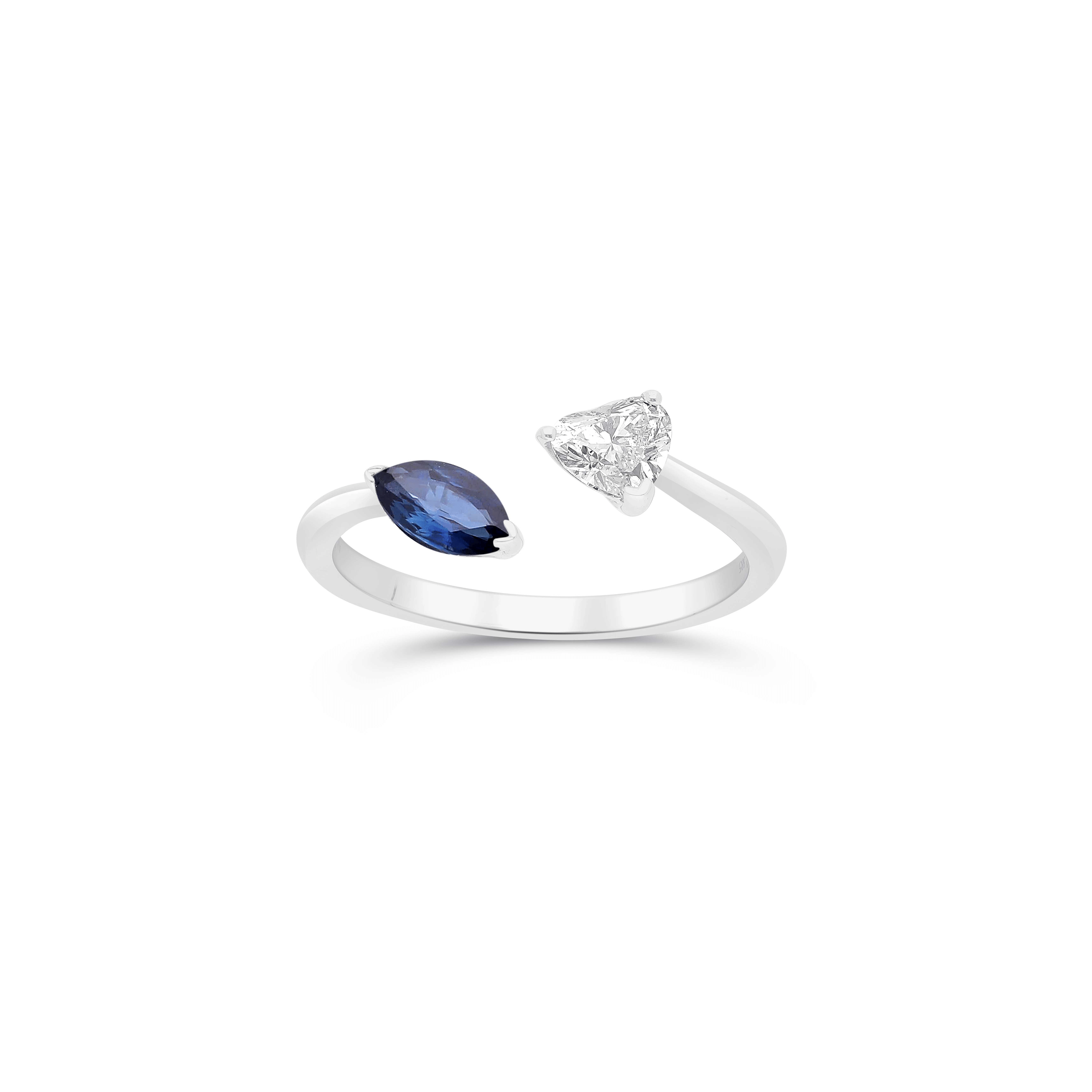 Sabel Collection White Gold Marquise Blue Sapphire and Heart Diamond Ring