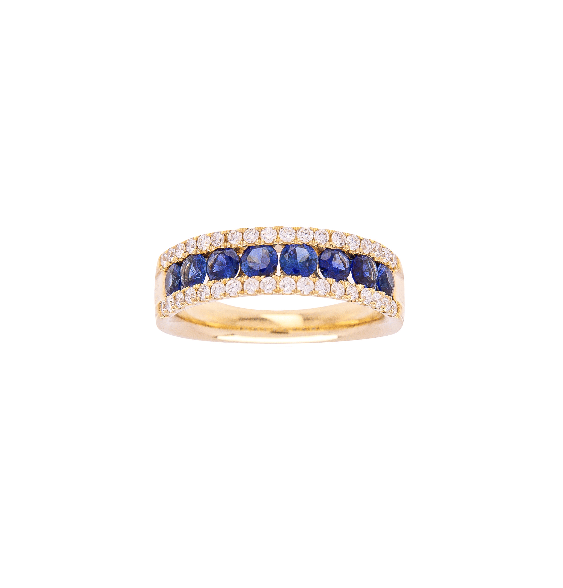 Sabel Collection Yellow Gold Blue Sapphire and Diamond Channel Ring