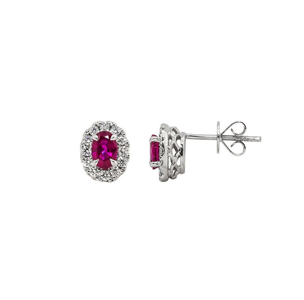 Sabel Collection White Gold Ruby and Diamond Halo Earrings