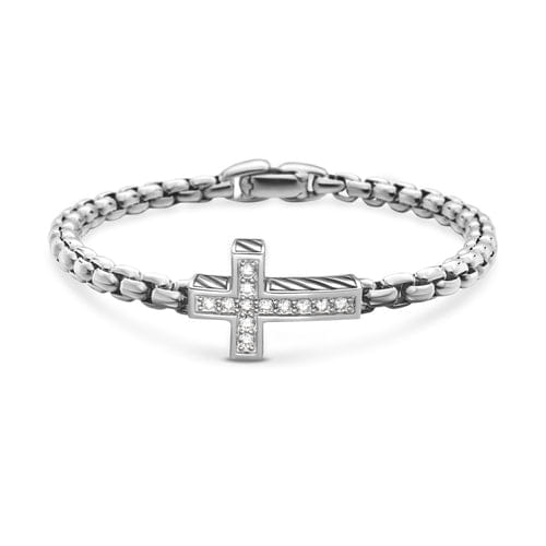 David Yurman Cross Station Bracelet in Sterling Silver with Diamonds, 5mm, Size Medium