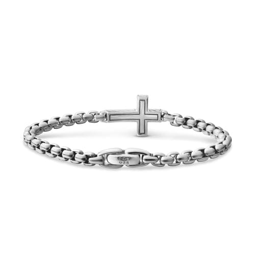 David Yurman Cross Station Bracelet in Sterling Silver with Diamonds, 5mm, Size Medium