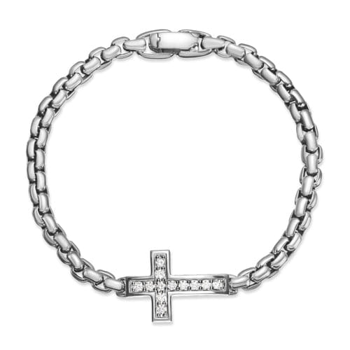 David Yurman Cross Station Bracelet in Sterling Silver with Diamonds, 5mm, Size Medium