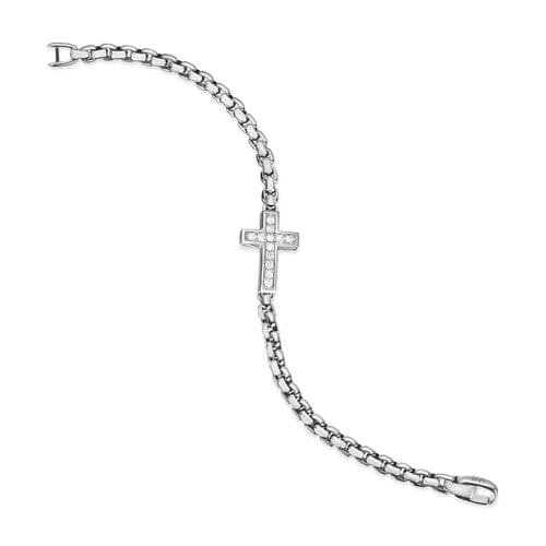 David Yurman Cross Station Bracelet in Sterling Silver with Diamonds, 5mm, Size Medium