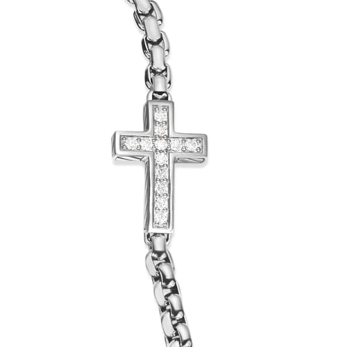 David Yurman Cross Station Bracelet in Sterling Silver with Diamonds, 5mm, Size Medium