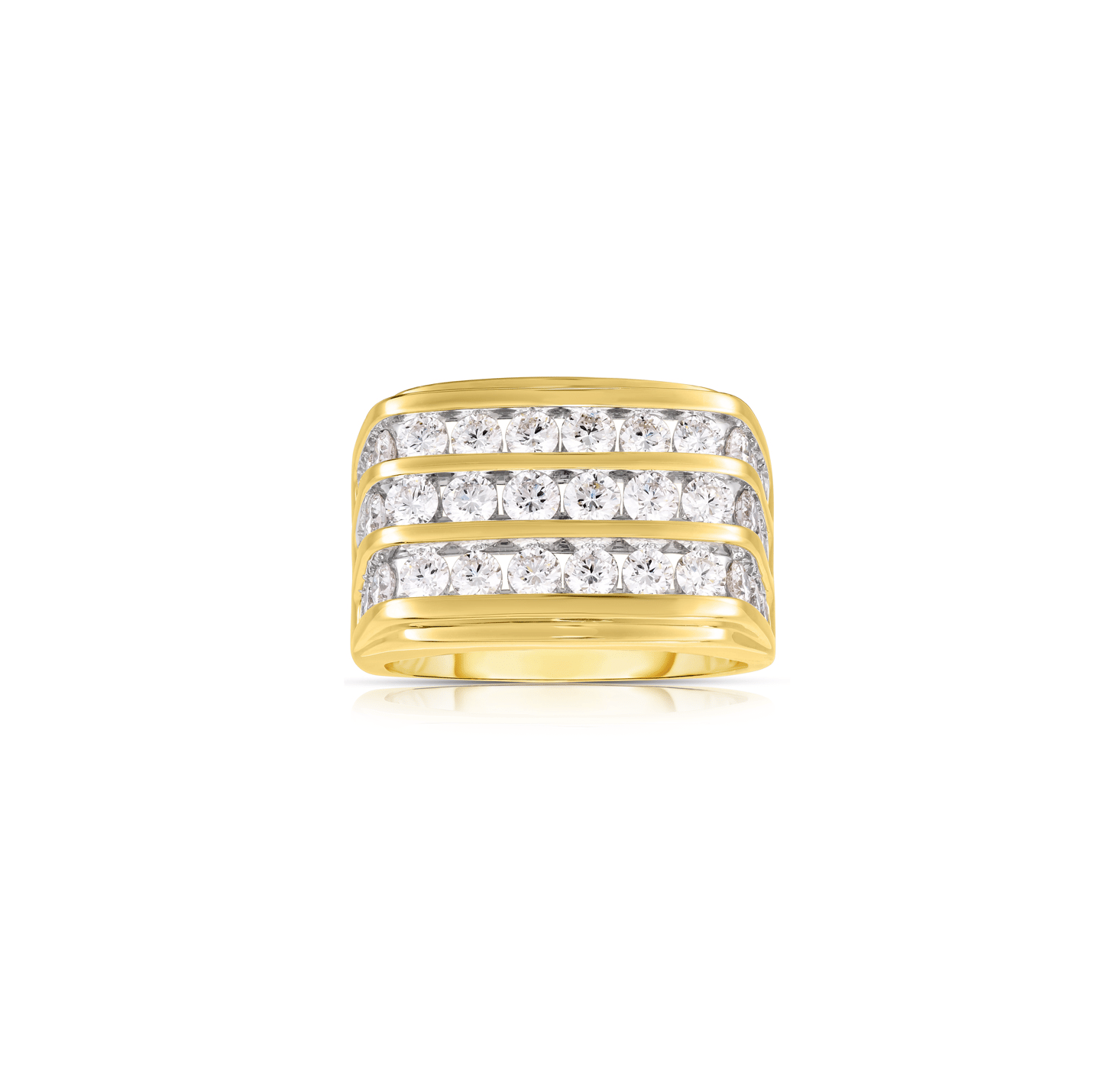 Sabel Collection Yellow Gold Triple Row Diamond Men's Ring