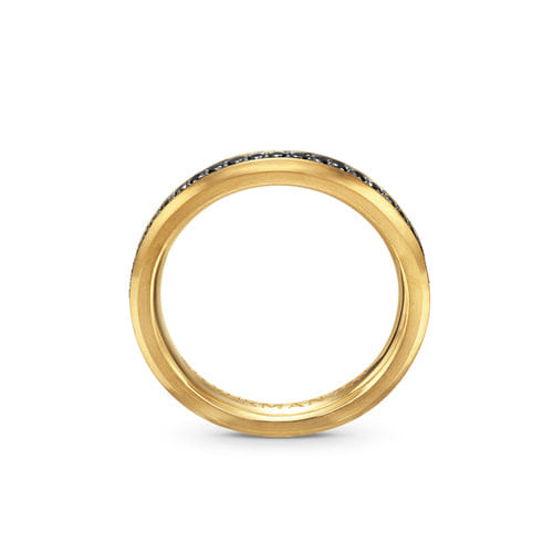 David Yurman Beveled Band Ring in 18K Yellow Gold with Black Diamonds, 3.5mm, Size 10