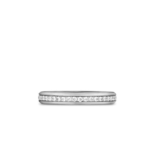 David Yurman Beveled Band Ring in 18K White Gold with Diamonds, 3.5mm, Size 9