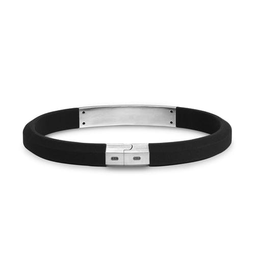 David Yurman Streamline Black Rubber Bracelet with Sterling Silver and Diamonds, 8mm, Size Medium