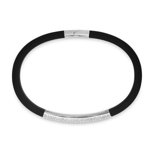 David Yurman Streamline Black Rubber Bracelet with Sterling Silver and Diamonds, 8mm, Size Medium