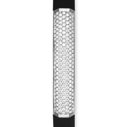 David Yurman Streamline Black Rubber Bracelet with Sterling Silver and Diamonds, 8mm, Size Medium