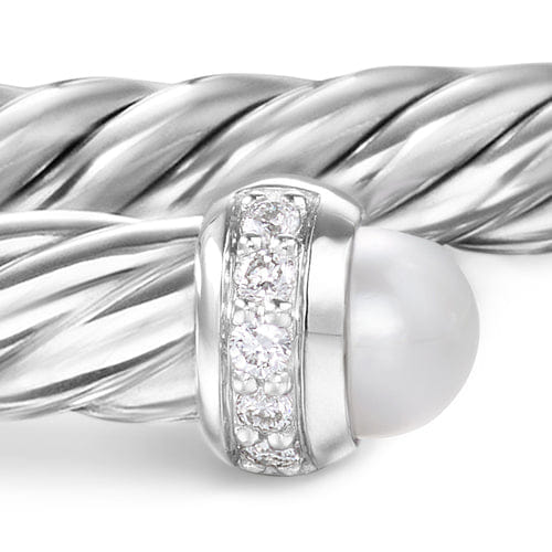 David Yurman Cablespira Flex Bracelet in Sterling Silver with Pearls and Diamonds, 4mm, Size Medium