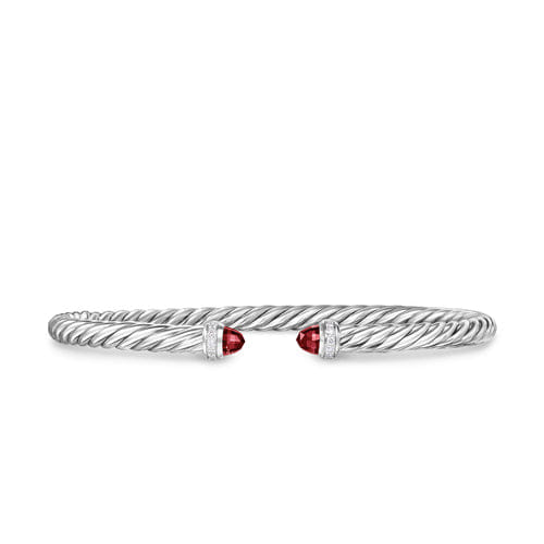 David Yurman Cablespira Flex Bracelet in Sterling Silver with Rhodolite Garnet and Diamonds, 4mm, Size Medium