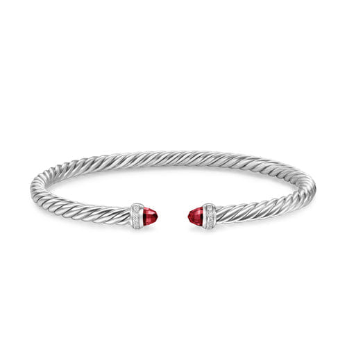 David Yurman Cablespira Flex Bracelet in Sterling Silver with Rhodolite Garnet and Diamonds, 4mm, Size Medium