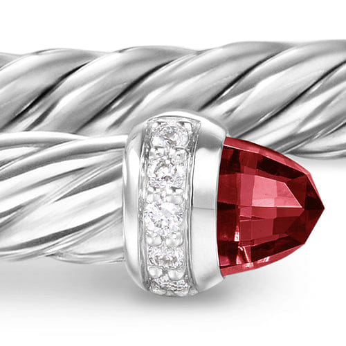 David Yurman Cablespira Flex Bracelet in Sterling Silver with Rhodolite Garnet and Diamonds, 4mm, Size Medium