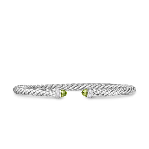 David Yurman Cablespira Flex Bracelet in Sterling Silver with Peridot and Diamonds, 4mm, Size Medium