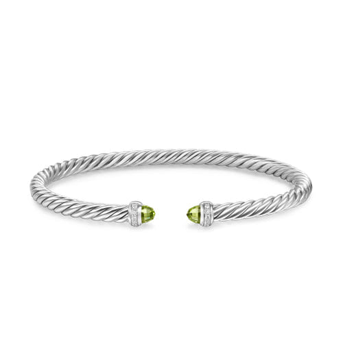 David Yurman Cablespira Flex Bracelet in Sterling Silver with Peridot and Diamonds, 4mm, Size Medium