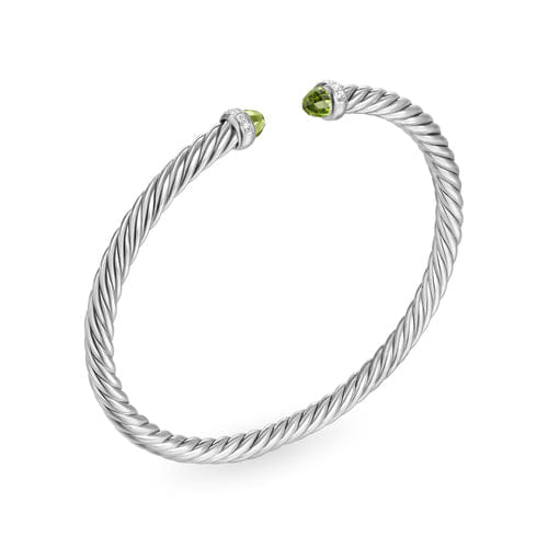 David Yurman Cablespira Flex Bracelet in Sterling Silver with Peridot and Diamonds, 4mm, Size Medium