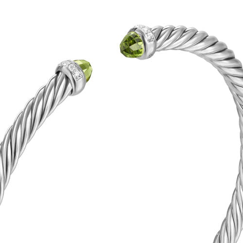David Yurman Cablespira Flex Bracelet in Sterling Silver with Peridot and Diamonds, 4mm, Size Medium