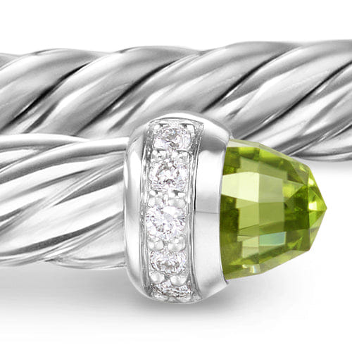 David Yurman Cablespira Flex Bracelet in Sterling Silver with Peridot and Diamonds, 4mm, Size Medium