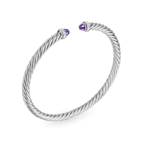 David Yurman Cablespira Flex Bracelet in Sterling Silver with Amethyst and Diamonds, 4mm, Size Medium