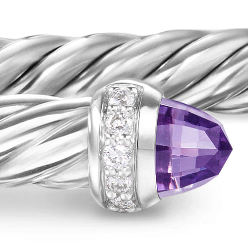 David Yurman Cablespira Flex Bracelet in Sterling Silver with Amethyst and Diamonds, 4mm, Size Medium