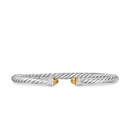 David Yurman Cablespira Flex Bracelet in Sterling Silver with Citrine and Diamonds, 4mm, Size Medium