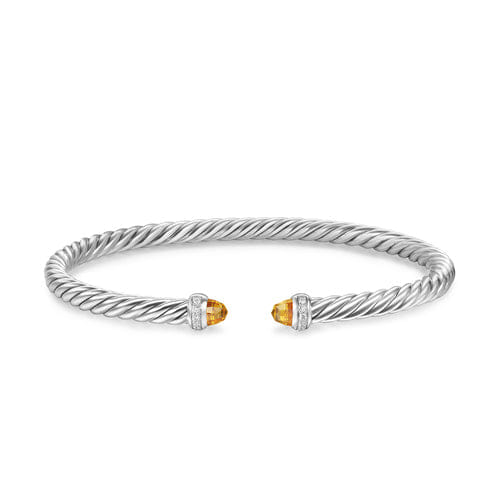David Yurman Cablespira Flex Bracelet in Sterling Silver with Citrine and Diamonds, 4mm, Size Medium