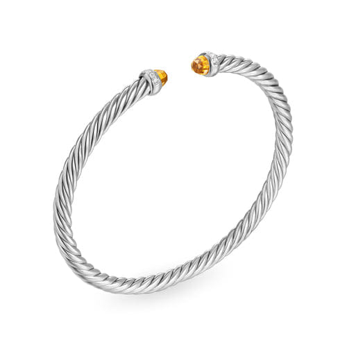 David Yurman Cablespira Flex Bracelet in Sterling Silver with Citrine and Diamonds, 4mm, Size Medium
