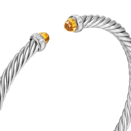 David Yurman Cablespira Flex Bracelet in Sterling Silver with Citrine and Diamonds, 4mm, Size Medium