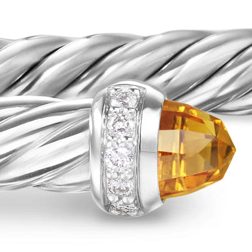 David Yurman Cablespira Flex Bracelet in Sterling Silver with Citrine and Diamonds, 4mm, Size Medium