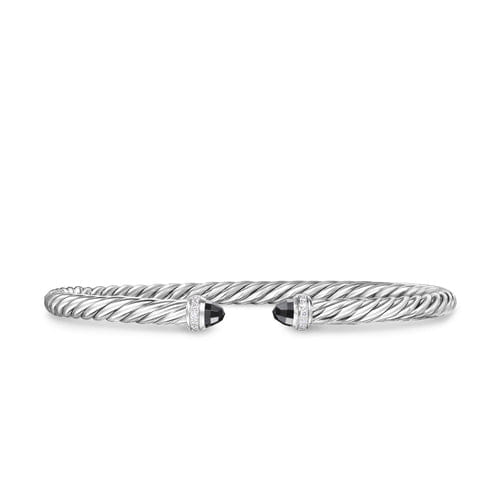 David Yurman Cablespira Flex Bracelet in Sterling Silver with Black Onyx and Diamonds, 4mm, Size Medium