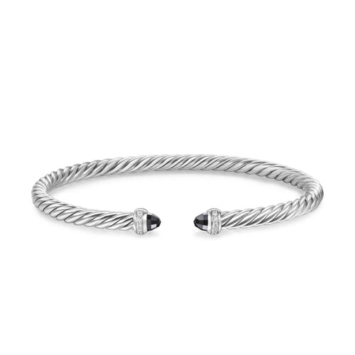 David Yurman Cablespira Flex Bracelet in Sterling Silver with Black Onyx and Diamonds, 4mm, Size Medium