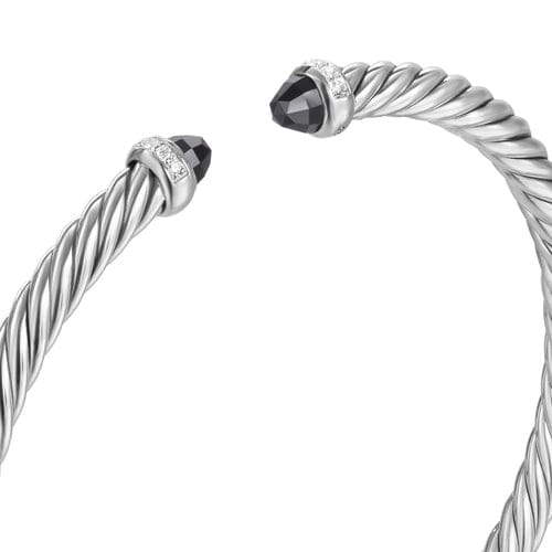 David Yurman Cablespira Flex Bracelet in Sterling Silver with Black Onyx and Diamonds, 4mm, Size Medium