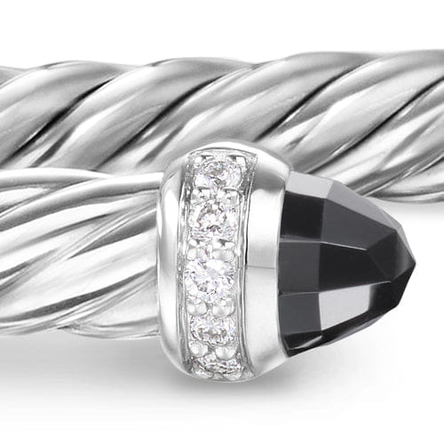 David Yurman Cablespira Flex Bracelet in Sterling Silver with Black Onyx and Diamonds, 4mm, Size Medium
