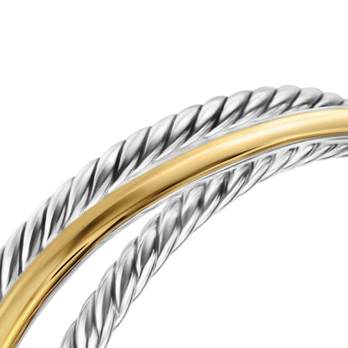 David Yurman Crossover Three Row Cuff Bracelet in Sterling Silver with 14K Yellow Gold, 20mm, Size Medium