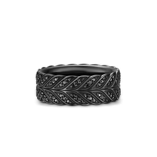 David Yurman Chevron Pavé Band Ring in Black Titanium with Black Diamonds, 9mm, Size 9