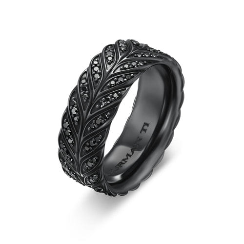 David Yurman Chevron Pavé Band Ring in Black Titanium with Black Diamonds, 9mm, Size 9