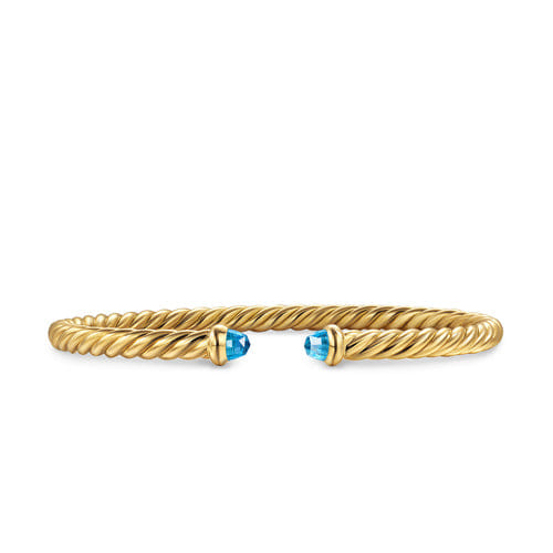 David Yurman Cablespira Flex Bracelet in 18K Yellow Gold with Blue Topaz, 4mm, Size Medium