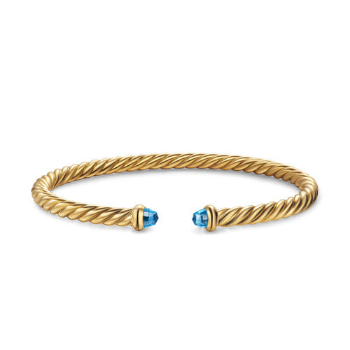 David Yurman Cablespira Flex Bracelet in 18K Yellow Gold with Blue Topaz, 4mm, Size Medium