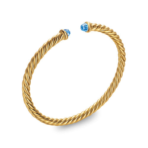David Yurman Cablespira Flex Bracelet in 18K Yellow Gold with Blue Topaz, 4mm, Size Medium