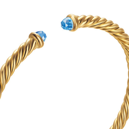 David Yurman Cablespira Flex Bracelet in 18K Yellow Gold with Blue Topaz, 4mm, Size Medium