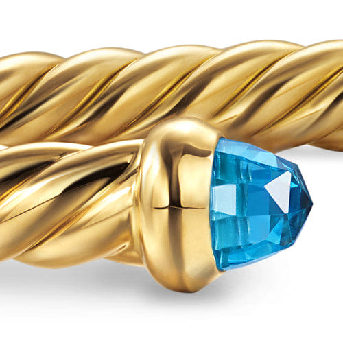 David Yurman Cablespira Flex Bracelet in 18K Yellow Gold with Blue Topaz, 4mm, Size Medium