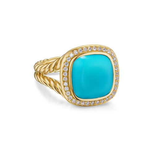 David Yurman Albion Ring in 18K Yellow Gold with Turquoise and Diamonds, 11mm, Size 7