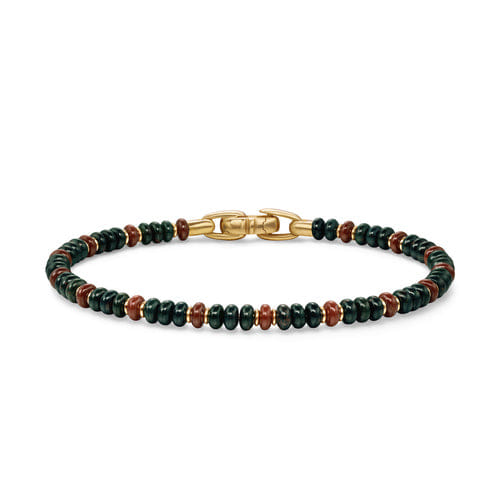 David Yurman Spiritual Beads Bracelet in 18K Yellow Gold with Bloodstone and Red Jasper, Size Small