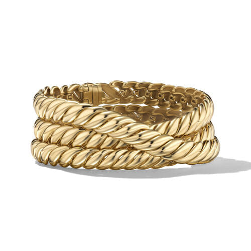 David Yurman Sculpted Cable Triple Wrap Bracelet in 18K Yellow Gold, 8.5mm, Size Medium