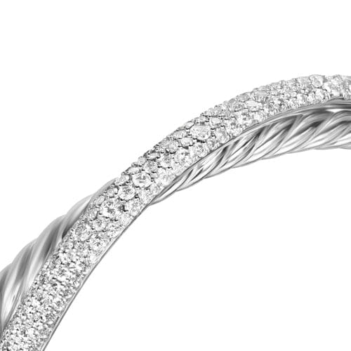David Yurman Crossover Two Row Cuff Bracelet in Sterling Silver with Diamonds, 11mm, Size Medium